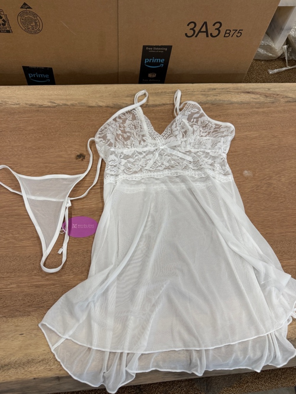 White Lace‎ & Mesh Chemise with Thong